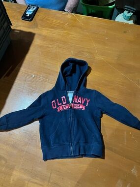 Old Navy Boys Navy Blue Kids' Zip-Up Hoodie with Red Logo Size 4T